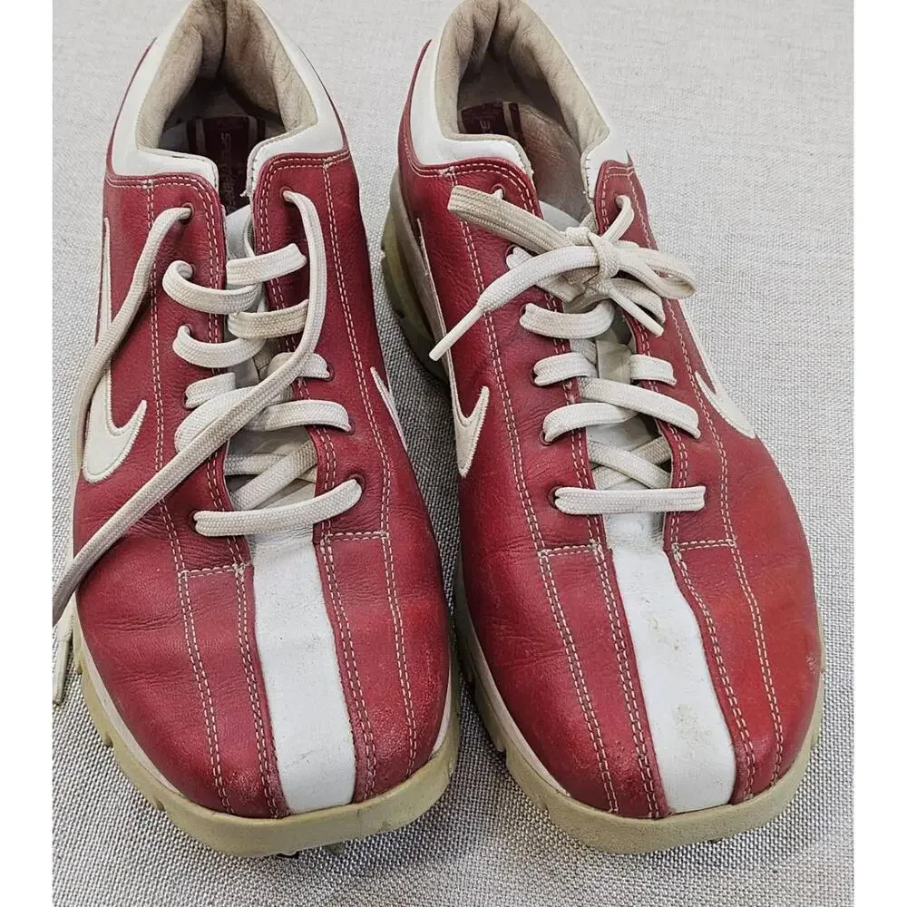 Vtg Nike Air Max Golf Athletic Shoes Red White Spikes Leather Womens US 8